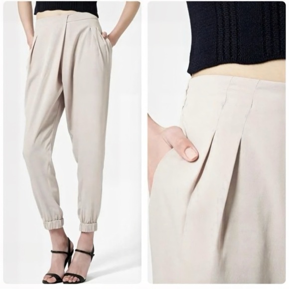 Topshop Pants - Topshop Silky Formal Joggers | Tulip Pleated Cinched Ankle | Oat Beige | Size 8